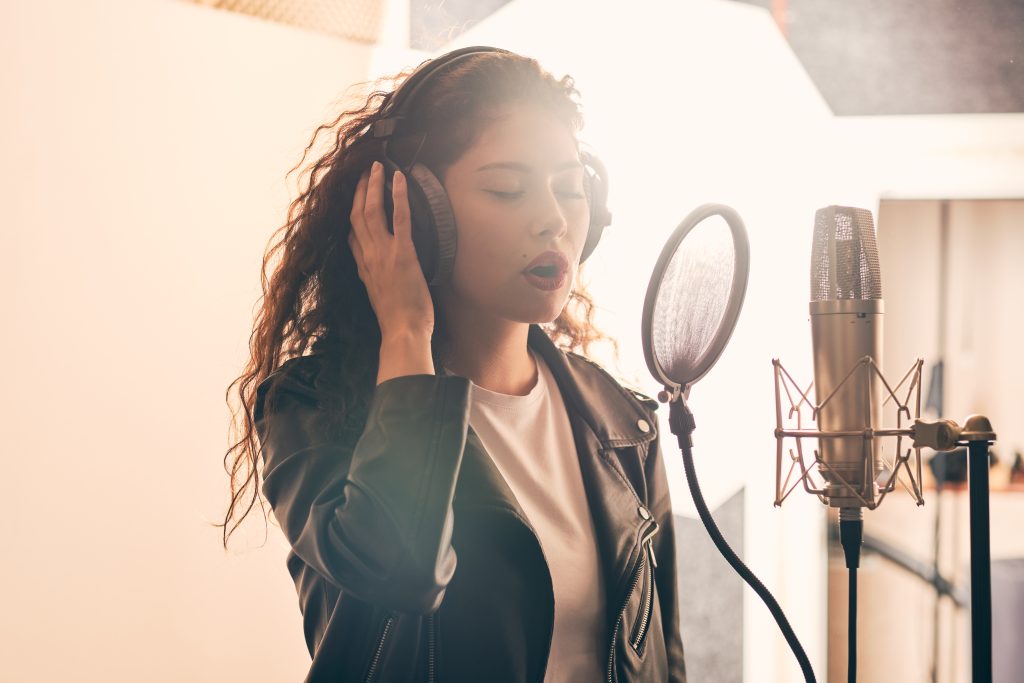Singer singing a song about music copyright timestamping.