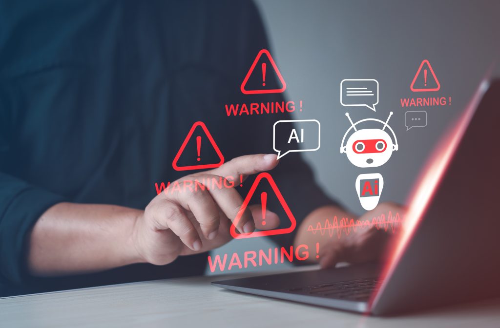 User interacting with AI warning alerts. Blockchain Verification for Real Estate Professionals.