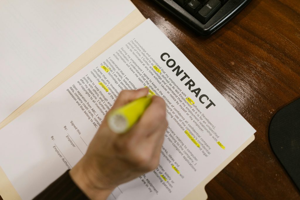 Highlighting important sections of contract, AI Fraud Protection for legal sector.